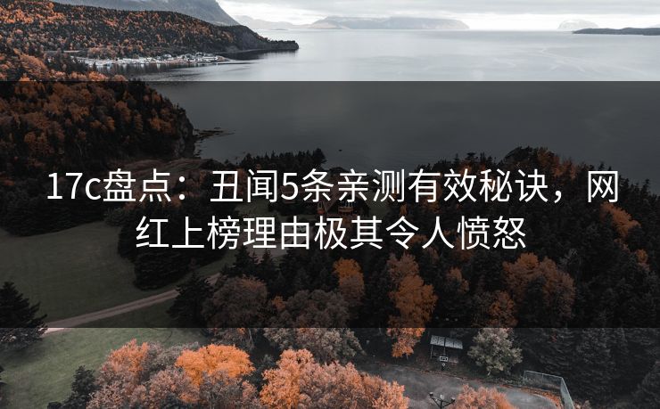 17c盘点：丑闻5条亲测有效秘诀，网红上榜理由极其令人愤怒