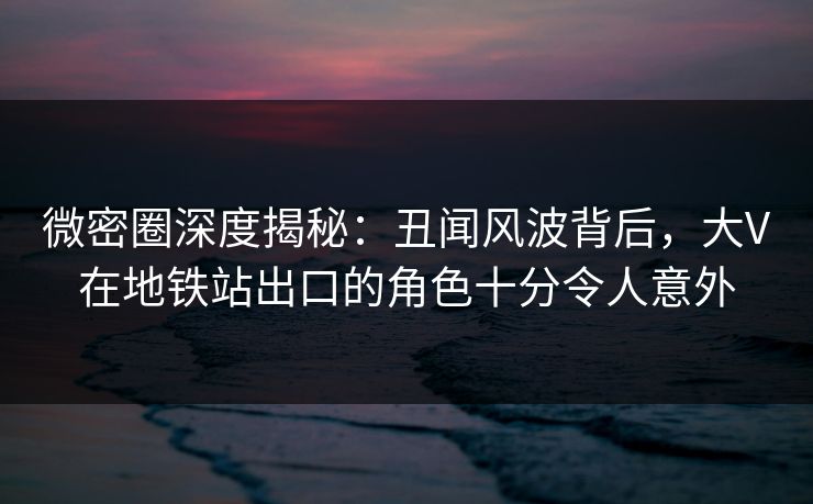 微密圈深度揭秘：丑闻风波背后，大V在地铁站出口的角色十分令人意外