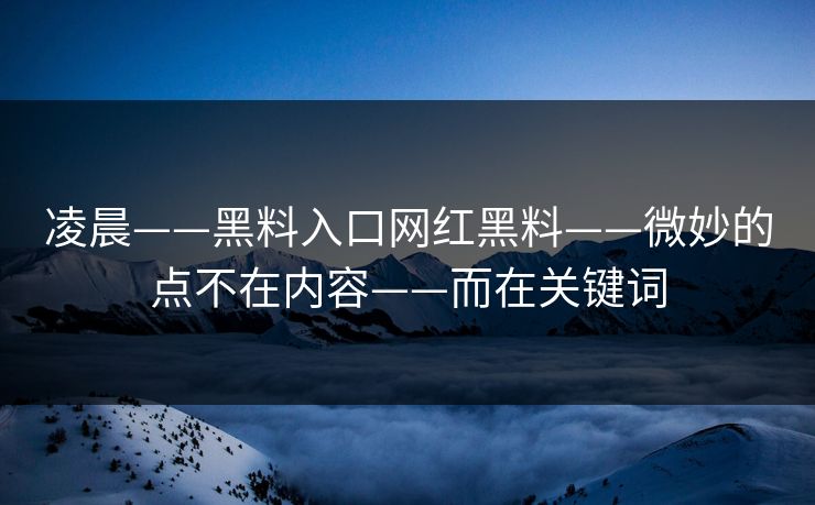 凌晨——黑料入口网红黑料——微妙的点不在内容——而在关键词